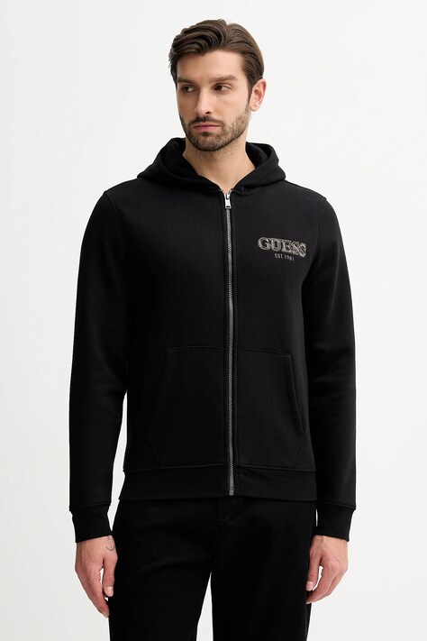 Guess bluza męska kolor czarny z kapturem z aplikacją M5BQ48 K9Z21