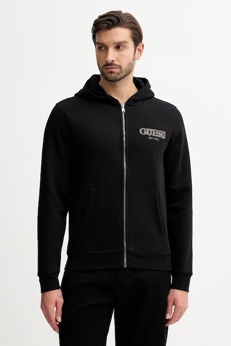 Guess bluza męska kolor czarny z kapturem z aplikacją M5BQ48 K9Z21