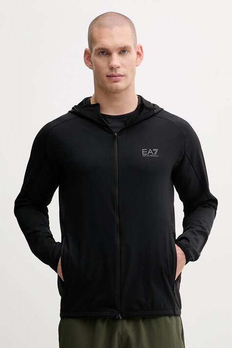 EA7 Emporio Armani bluza treningowa męska kolor czarny z kapturem gładka AF13534.7M000591