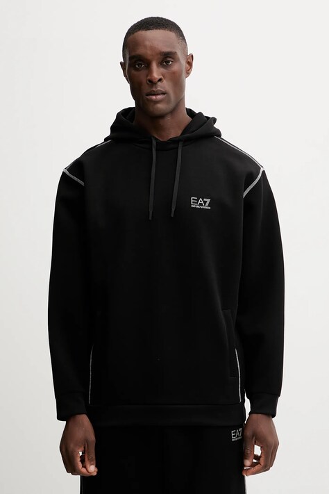 EA7 Emporio Armani bluza męska kolor czarny z kapturem z aplikacją AF13538.7M000660
