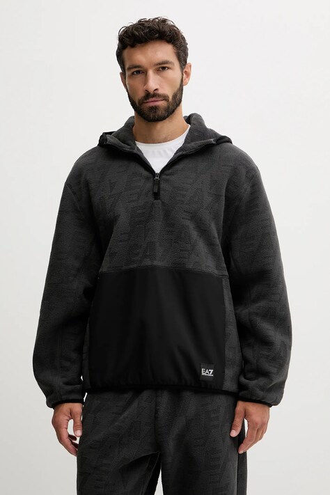EA7 Emporio Armani bluza polarowa męska kolor czarny z kapturem gładka AF16804.7M000982