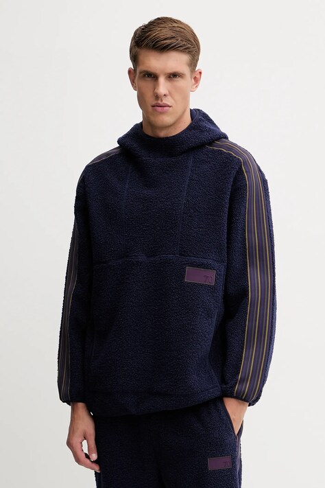 Dukserica od flisa EA7 Emporio Armani boja: tamno plava, s kapuljačom, s aplikacijom, AF18559.7X000211