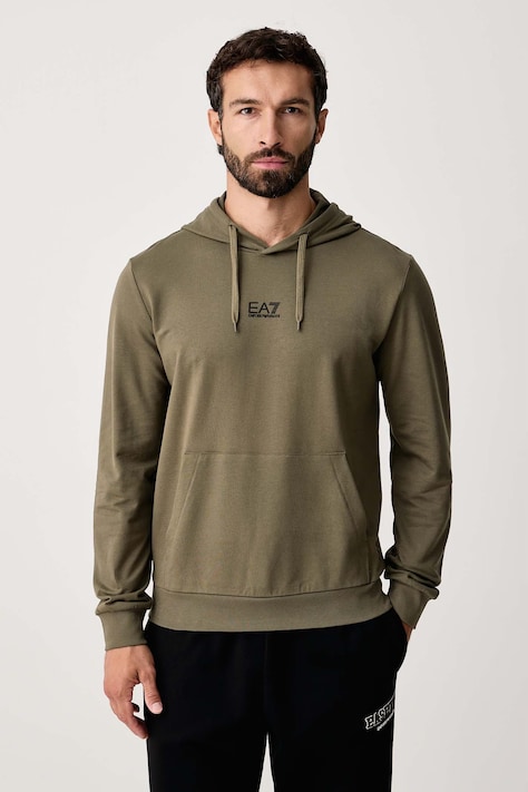 EA7 Emporio Armani Mikina s kapucňou pánska bavlnená s elastanom zelená PJVRZ.8NPM32