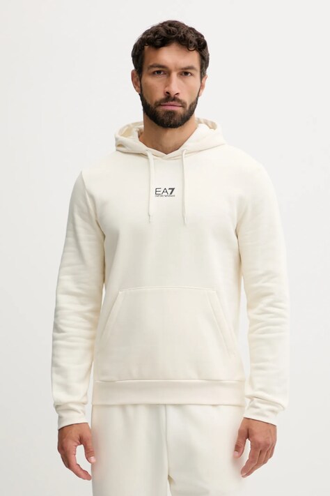 EA7 Emporio Armani bluza męska kolor beżowy z kapturem gładka PJVTZ.8NPM37