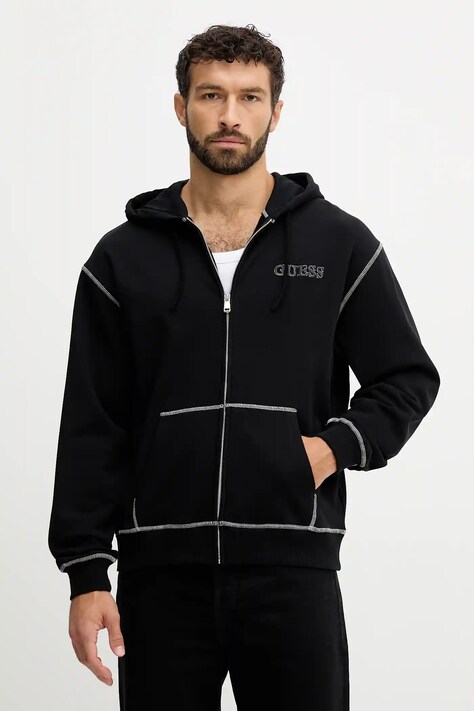 Μπλούζα Guess χρώμα: μαύρο, με κουκούλα, U5RQ02 KCO31