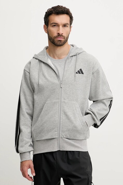 adidas bluza Essentials męska kolor szary z kapturem z aplikacją JD1865