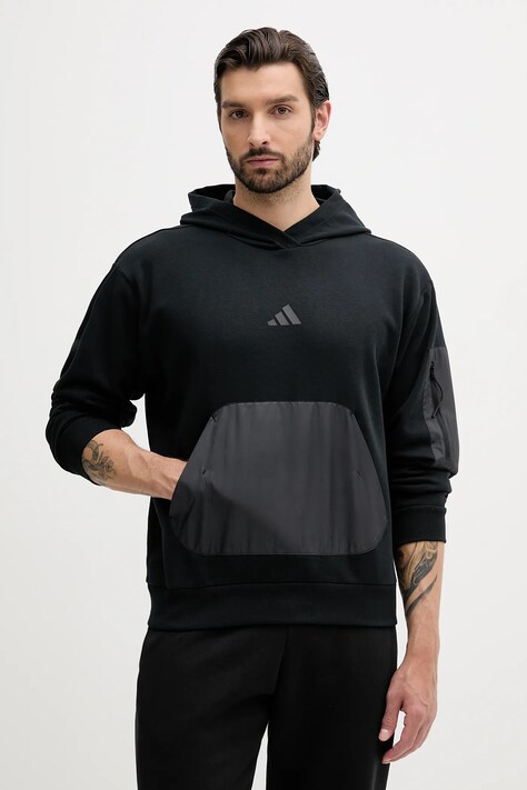 adidas bluza City Escape męska kolor czarny z kapturem z aplikacją JF3279