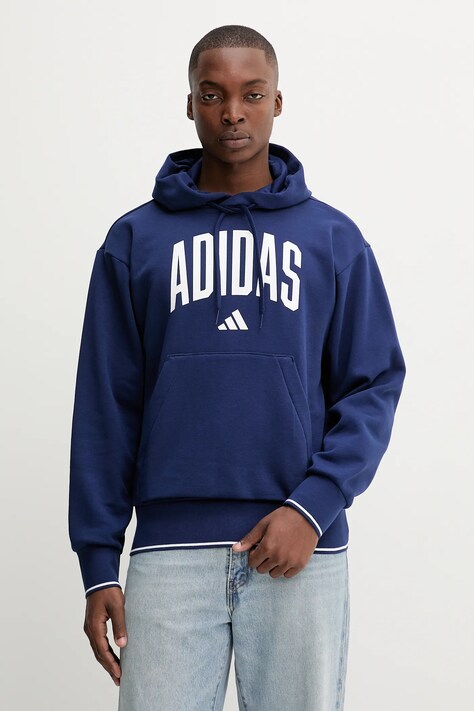 adidas bluză Collegiate culoarea bleumarin, cu glugă, cu imprimeu, KC3874