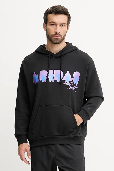 Bavlnená mikina adidas Performance PRIDE čierna farba, s kapucňou, vzorovaná, JW1615