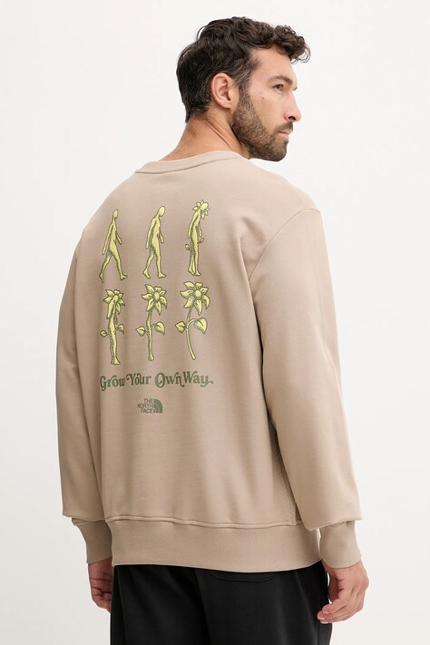 The North Face cotton sweatshirt Connect Relaxed brown color with a print NF0A8E3ZBOX1