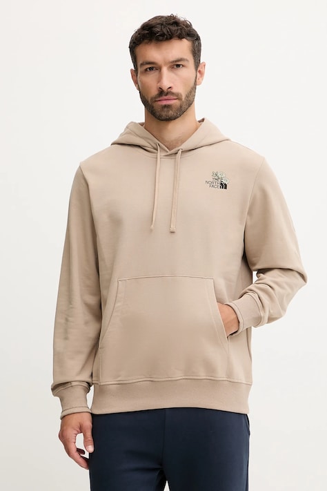 The North Face bluza bawełniana Flowe Dome męska kolor beżowy z kapturem z nadrukiem NF0A8EGZBOX1