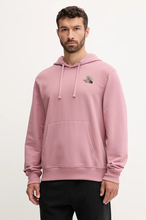 Βαμβακερή μπλούζα The North Face Flowe Dome χρώμα: ροζ, με κουκούλα, NF0A8EGZHCS1