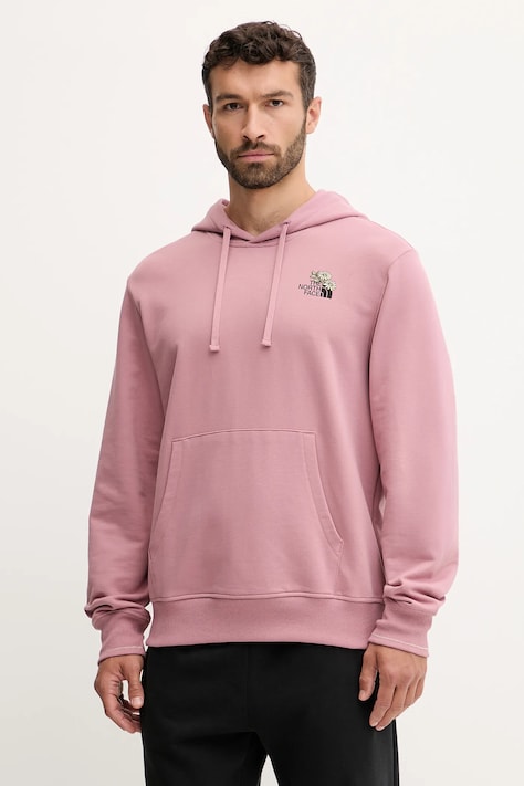The North Face pamut melegítőfelső Flowe Dome rózsaszín, nyomott mintás, kapucnis, NF0A8EGZHCS1
