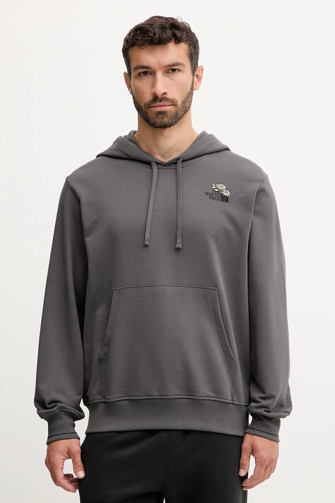 Bombažen pulover The North Face Flowe Dome moški, siva barva, s kapuco, NF0A8EGZRHI1