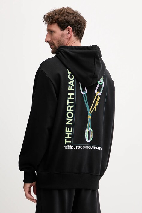 Βαμβακερή μπλούζα The North Face Explore Gear Relaxed χρώμα: μαύρο, με κουκούλα, NF0A8F2KJK31