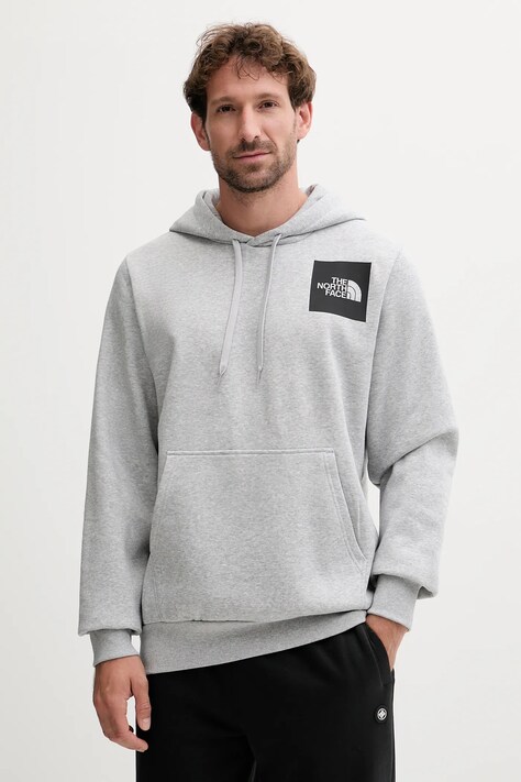 Pulover The North Face Fine moški, siva barva, s kapuco, NF0A89EUDYX1