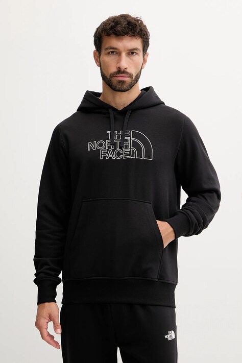 The North Face bluză Drew Peak Light culoarea negru, cu glugă, cu imprimeu, NF0A8C1BWOO1