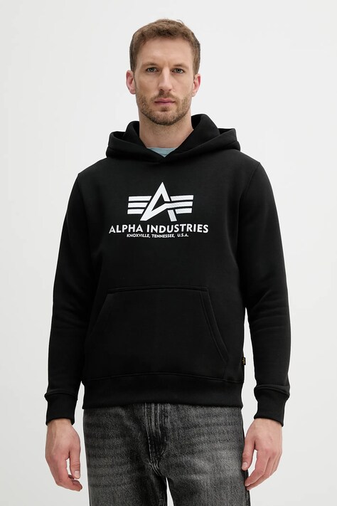 Alpha Industries bluza męska kolor czarny z kapturem z nadrukiem 146343.423