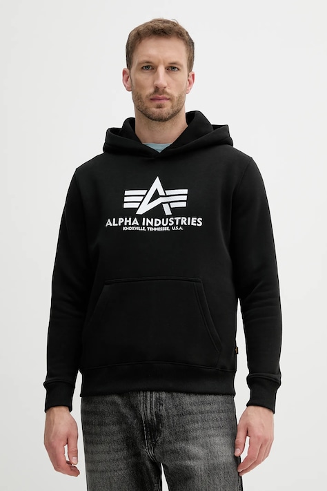 Mikina Alpha Industries čierna farba, s kapucňou, s potlačou, 146343.423