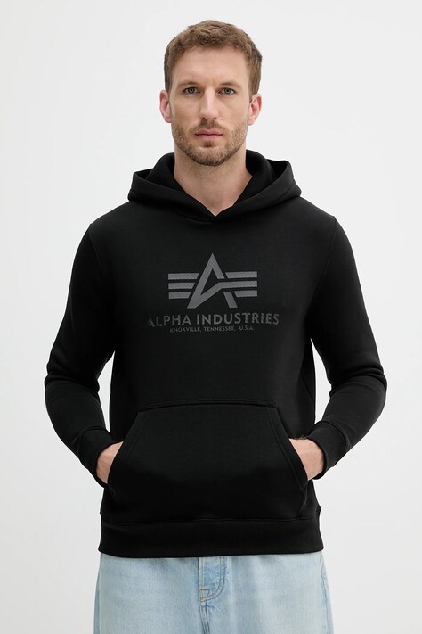 Alpha Industries bluza męska kolor czarny z kapturem z nadrukiem 146343.515