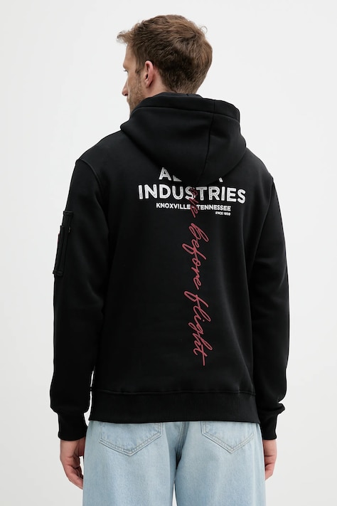 Mikina Alpha Industries čierna farba, s kapucňou, s potlačou, 148341.03