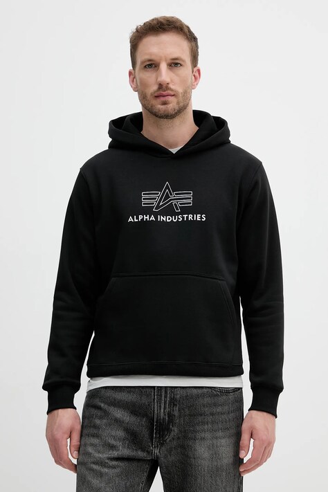 Alpha Industries bluza męska kolor czarny z kapturem z aplikacją 148346.373