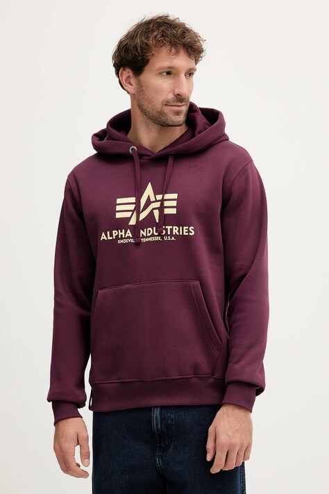Alpha Industries bluză culoarea bordo, cu glugă, cu imprimeu, 178312.608