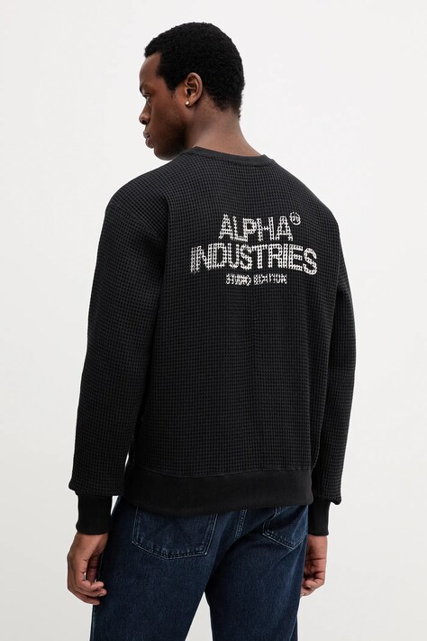 Alpha Industries bluza bawełniana męska kolor czarny z nadrukiem 258300.03