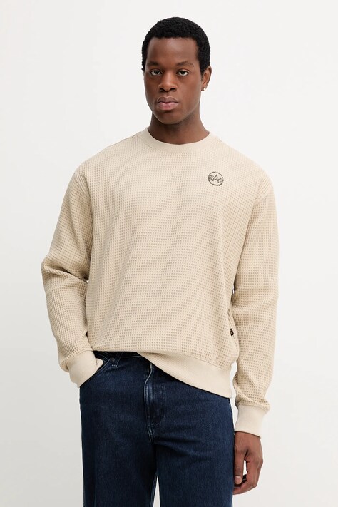 Alpha Industries bluza bawełniana męska kolor beżowy z nadrukiem 258300.627