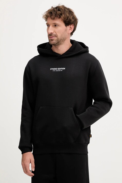 Alpha Industries bluza męska kolor czarny z kapturem z nadrukiem 156339.03