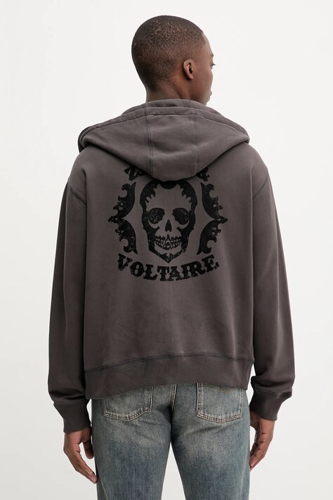 ZADIG&VOLTAIRE bluza bawełniana męska kolor brązowy z kapturem gładka JMSS01311
