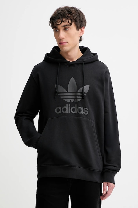 adidas Originals bluza bawełniana Trefoil Hoody męska kolor czarny z kapturem z nadrukiem JY3766