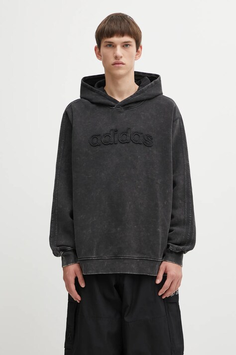 adidas Originals bluză Wsh Hoodie culoarea gri, cu glugă, cu imprimeu, JY2792