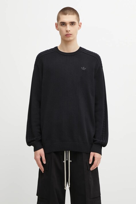 adidas Originals sweter bawełniany P Ess Knit Crew męski kolor czarny lekki JY2648