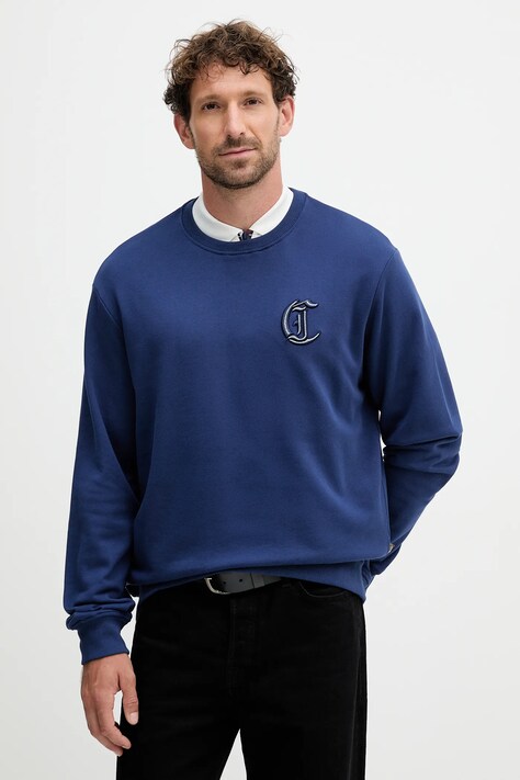 Just Cavalli hanorac de bumbac culoarea bleumarin, cu imprimeu, 79OAIT07 CF500