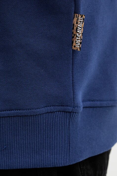 Just Cavalli hanorac de bumbac culoarea bleumarin, cu imprimeu, 79OAIT07 CF500