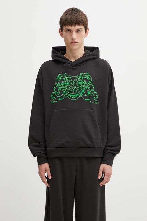 Pamučna dukserica Puma PUMA x RIPNDIP boja: crna, s kapuljačom, s aplikacijom, 632414