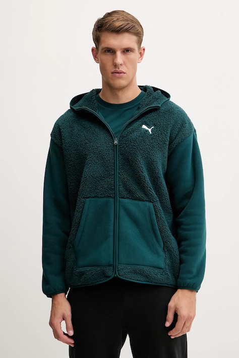 Puma bluza polarowa męska kolor zielony z kapturem gładka 688260