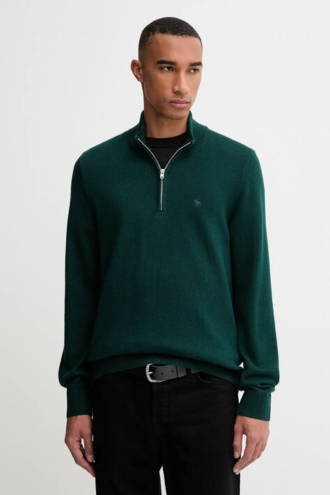 Abercrombie & Fitch sweter z dodatkiem wełny męski kolor zielony lekki z półgolfem KI120-5139-300