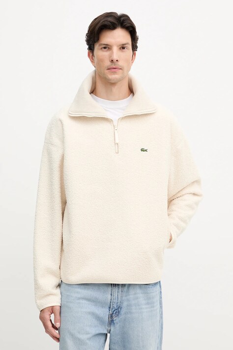 Lacoste bluza polarowa męska kolor beżowy gładka SH5500