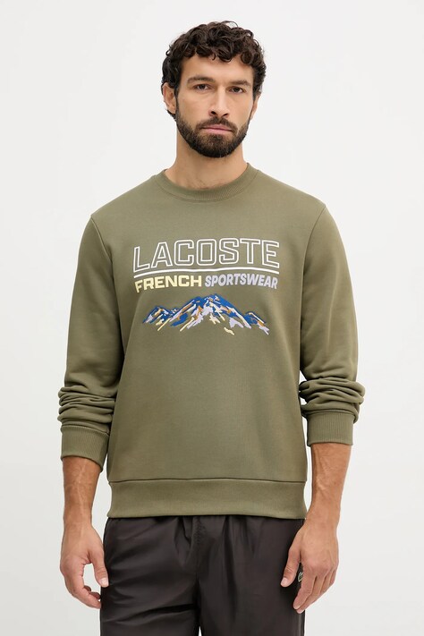 Lacoste bluza bawełniana męska kolor zielony z nadrukiem SH5884