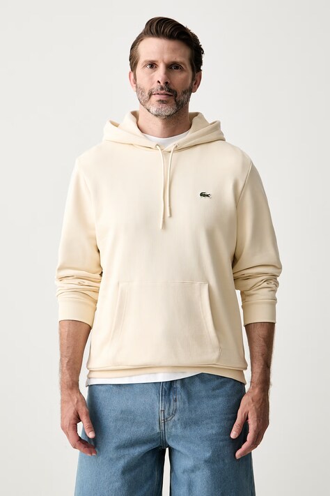 Lacoste bluza z kapturem męska bawełniana beżowa SH9839