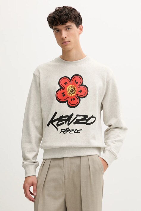 Kenzo hanorac de bumbac Kenzo x Futura culoarea gri, cu imprimeu, FF65SW2524MC