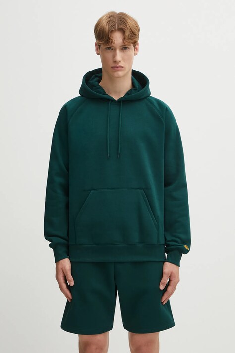 Carhartt WIP bluza Hooded Chase męska kolor zielony z kapturem gładka I033661.30YXX