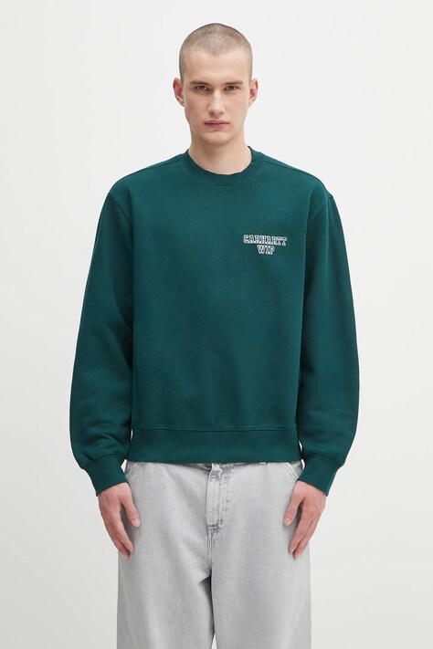 Carhartt WIP bluza bawełniana Alumni męska kolor zielony z aplikacją I035190.05AXX