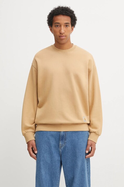 Carhartt WIP bluza bawełniana Hudson męska kolor brązowy gładka I035186.07E5F