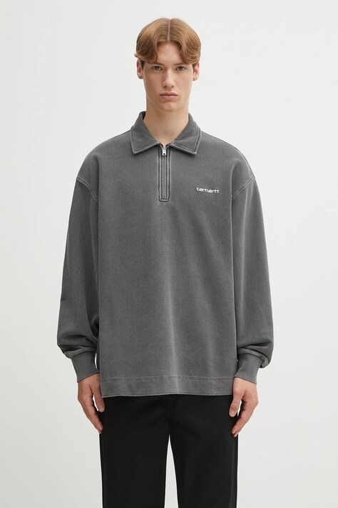 Carhartt WIP bluza bawełniana Piqué Script męska kolor szary melanżowa I035188.0D2GD