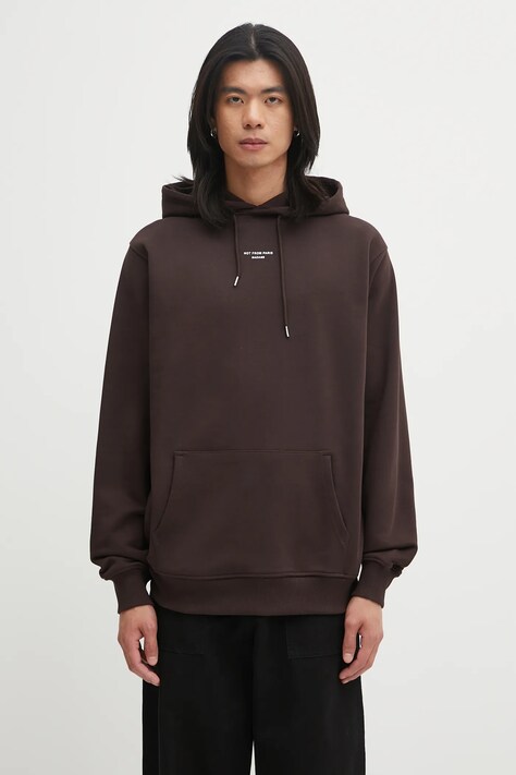 Drôle de Monsieur bluza bawełniana Le Hoodie Slogan Classique męska kolor brązowy z kapturem gładka I.HO161.CO127