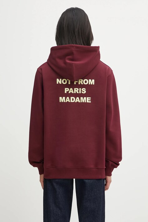 Βαμβακερή μπλούζα Drôle de Monsieur Le Hoodie Slogan χρώμα: μπορντό, με κουκούλα, I.HO162.CO127