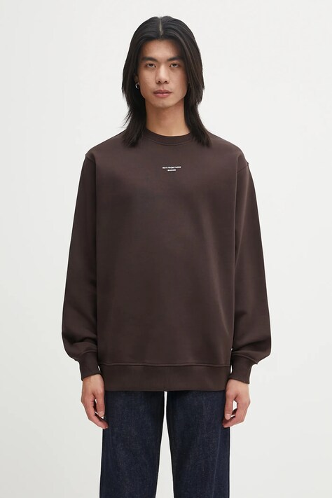 Βαμβακερή μπλούζα Drôle de Monsieur Le Sweatshirt Slogan Classique χρώμα: καφέ, I.SW148.CO127